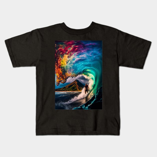 rainbow wave surfer Kids T-Shirt by KrisG-Art